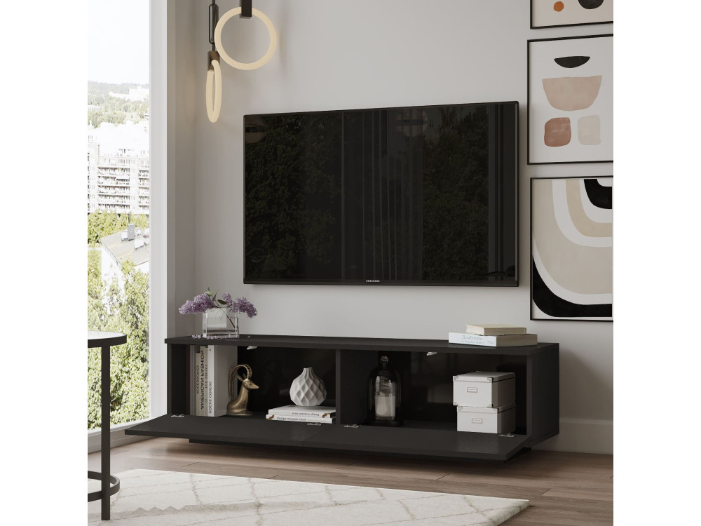 Drewniany stojak na telewizor "FN1" - 140 x 35 x 38 cm - Czarny