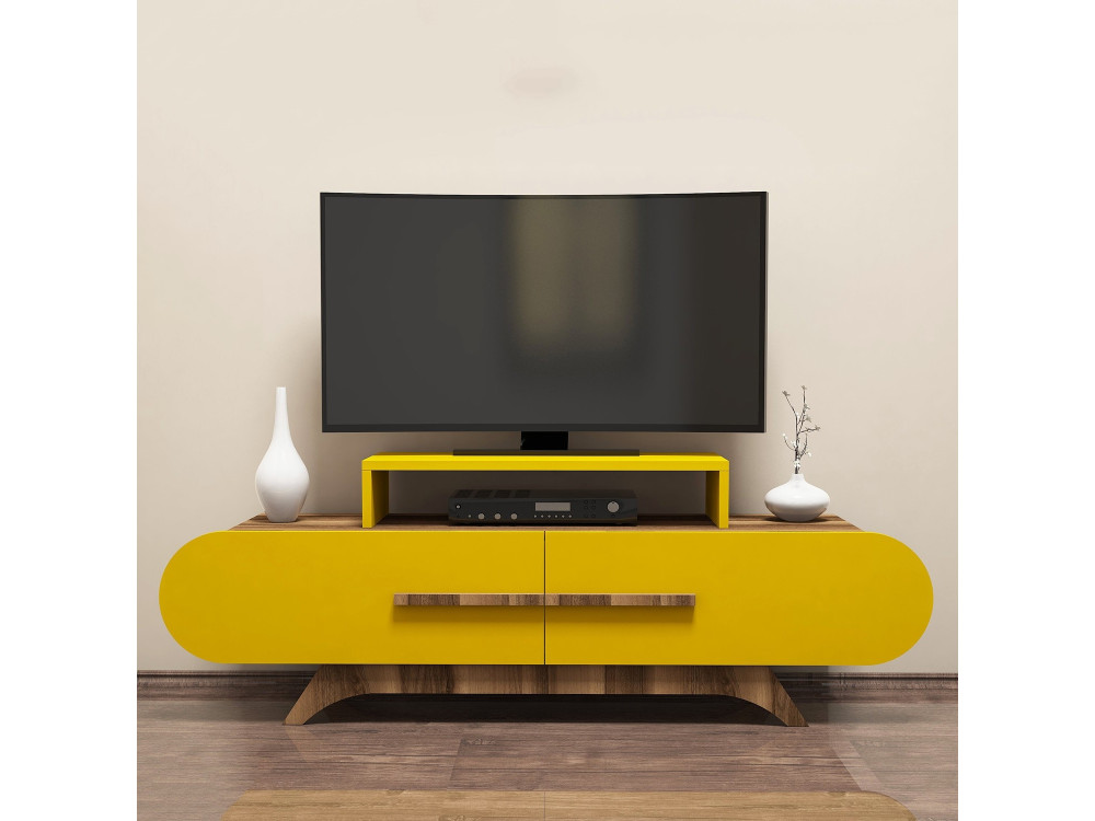 Drewniany stojak pod telewizor "Rose" - 145 x 36 x 49 cm - Orzechowo-żółty