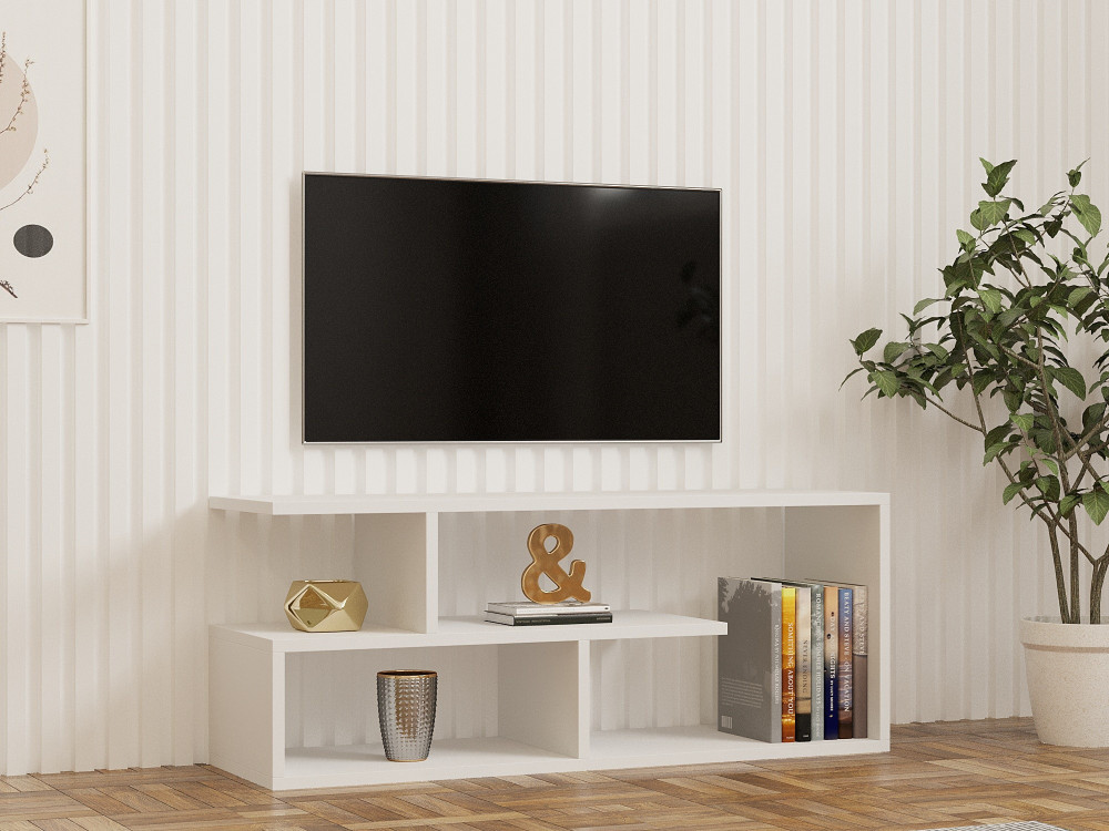 Drewniana podstawa pod telewizor "Cafu" - 100 x 29 x 40 cm - Biały