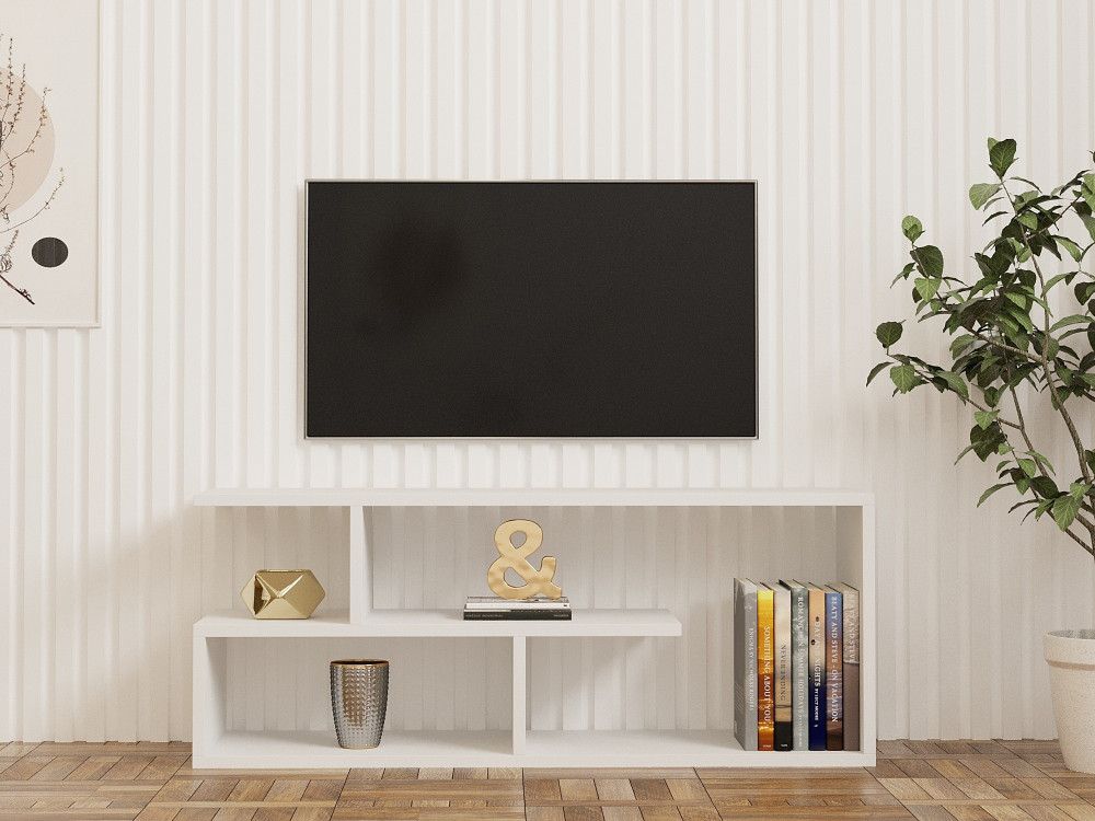 Drewniana podstawa pod telewizor "Cafu" - 100 x 29 x 40 cm - Biały