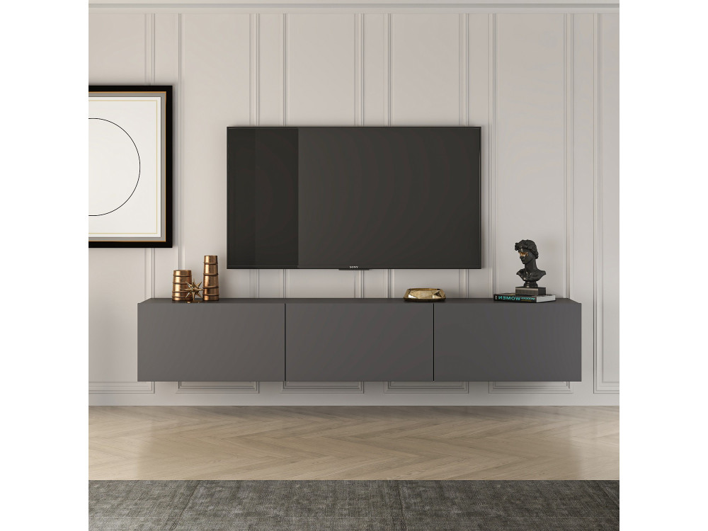 Drewniana szafka pod telewizor "West" 150 x 32 x 30 cm - Antracyt