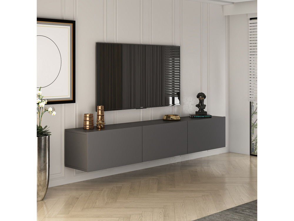 Drewniana szafka pod telewizor "West" 150 x 32 x 30 cm - Antracyt