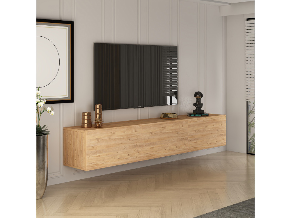 Drewniana szafka pod telewizor "West" 150 x 32 x 30 cm - sosna atlantycka