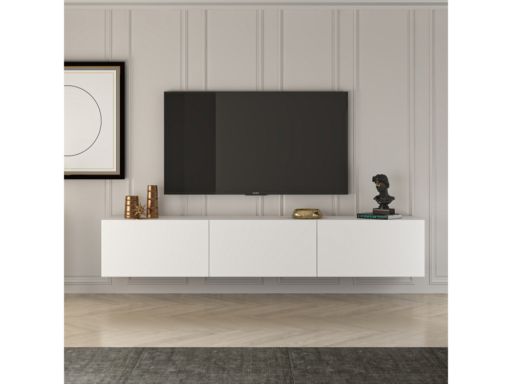 Drewniana szafka pod telewizor "West" 150 x 32 x 30 cm - Biała