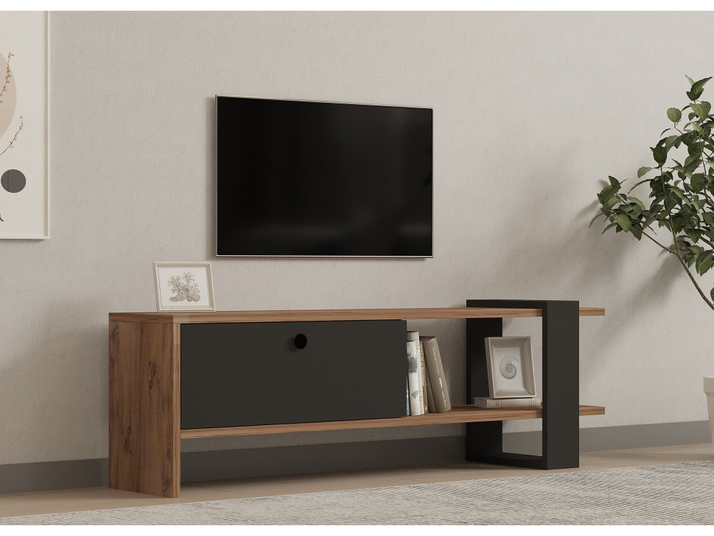 Drewniana podstawa pod telewizor "Ova" - 120 x 25 x 36 cm - dąb-antracyt