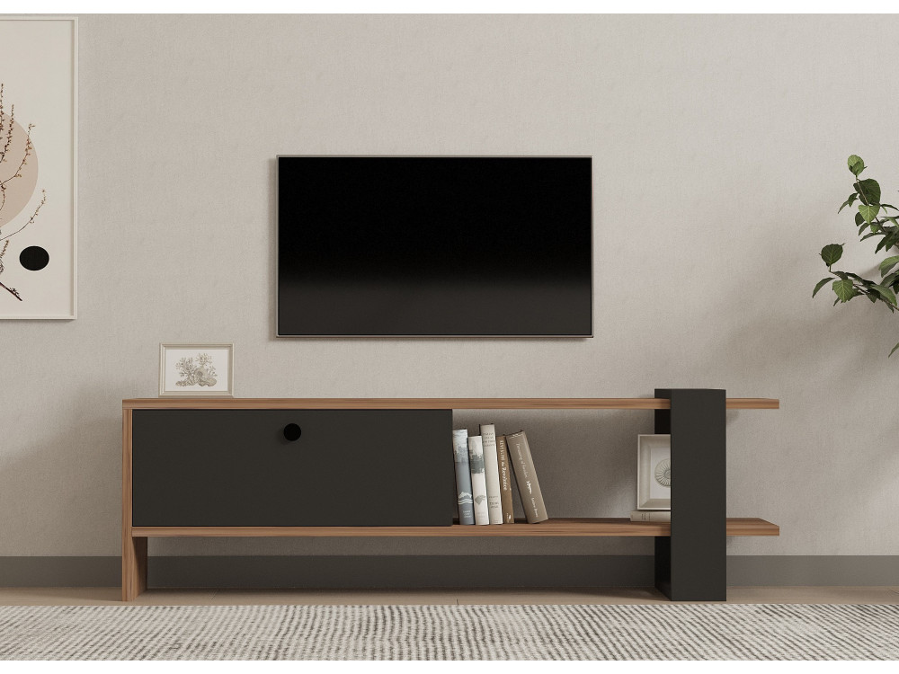 Drewniana podstawa pod telewizor "Ova" - 120 x 25 x 36 cm - dąb-antracyt