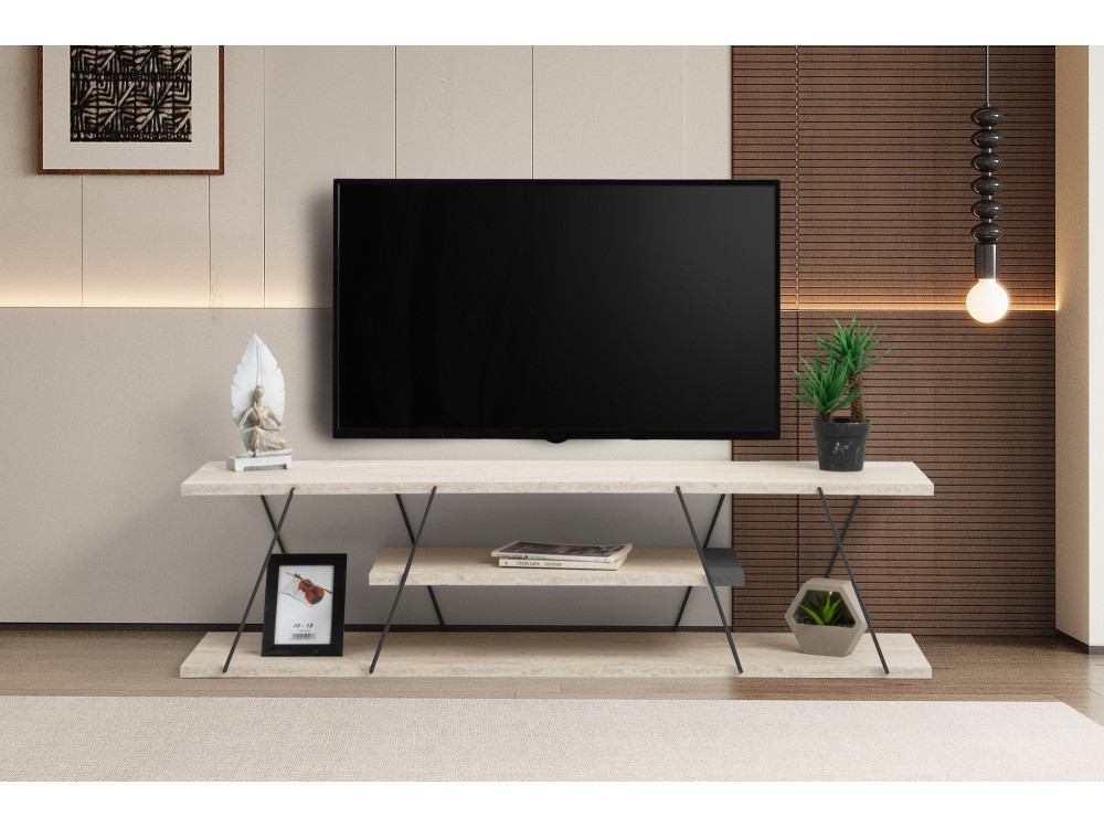 Drewniany stojak na telewizor "Canaz" - 120 x 30 x 33 cm - Beżowy