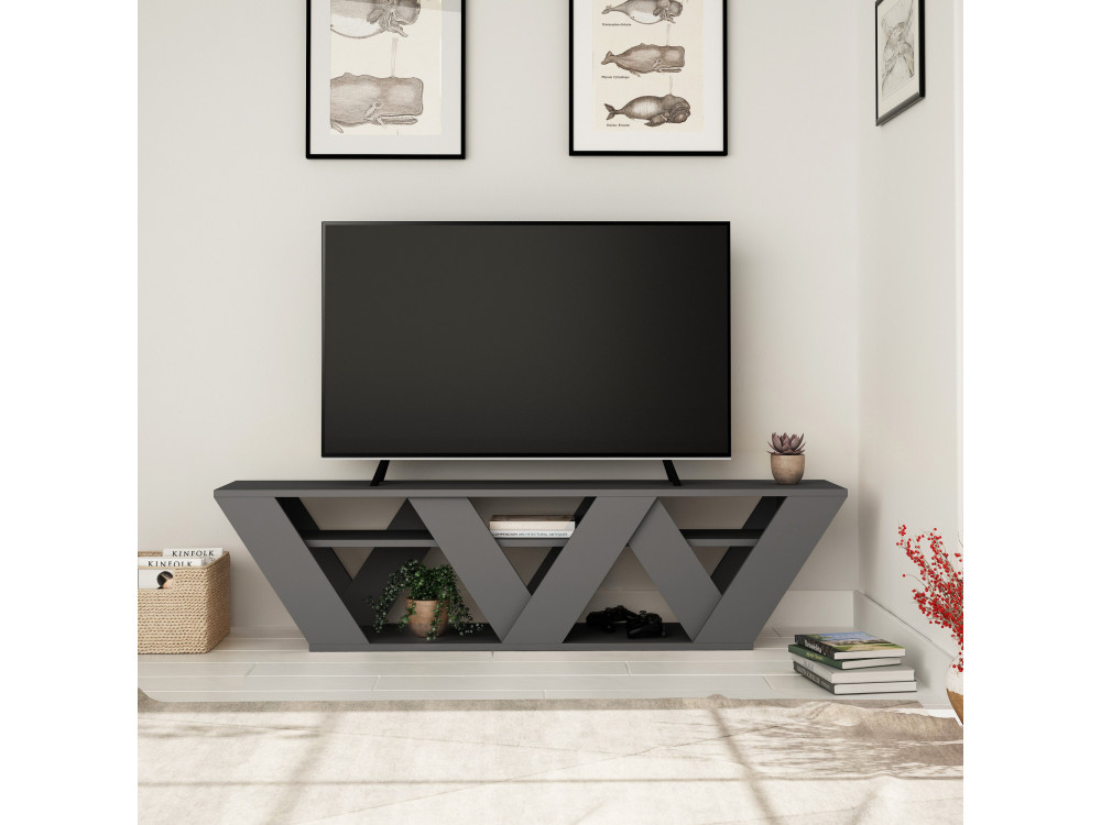 Drewniana podstawa pod telewizor "Ralla" - 158 x 30 x 40 cm - Antracyt