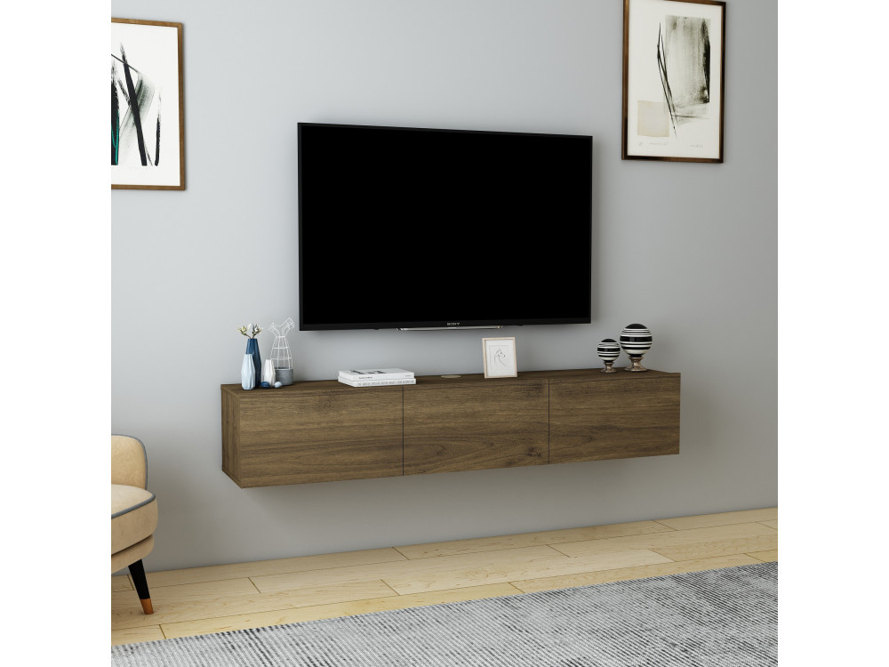 Drewniana podstawa pod telewizor "Denby" - 160 x 31 x 29 cm - Orzech włoski