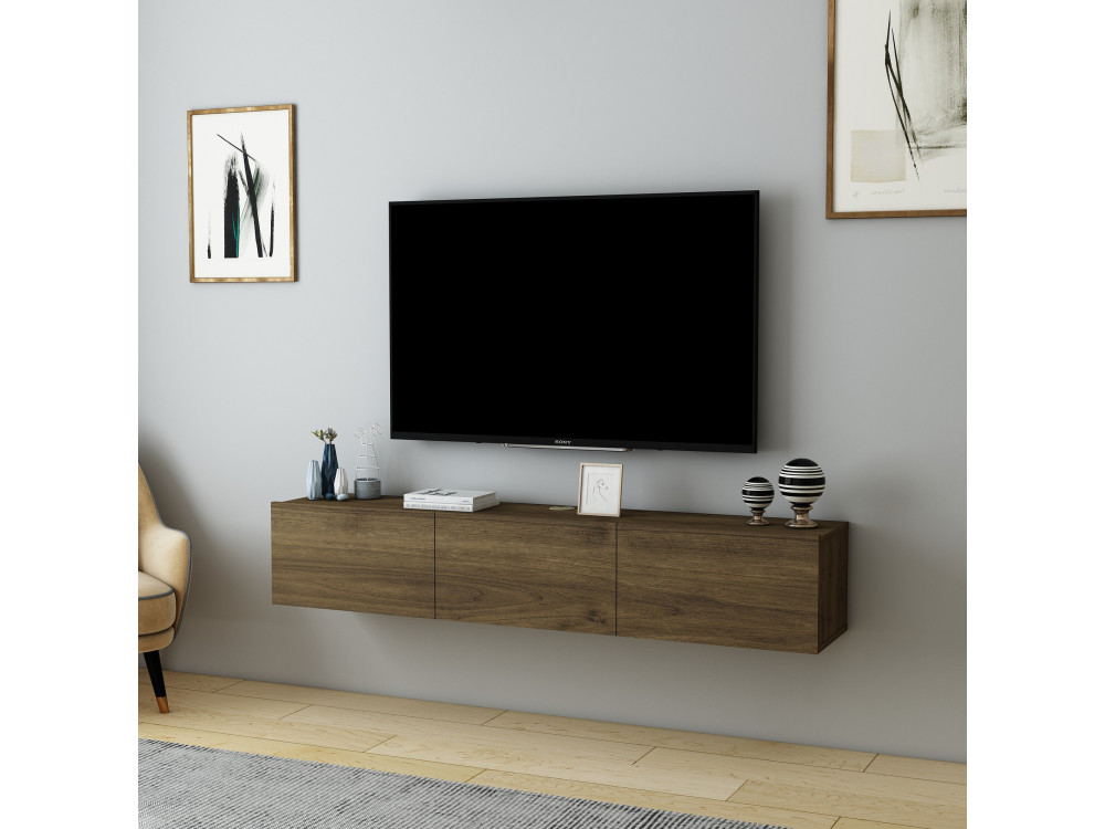 Drewniana podstawa pod telewizor "Denby" - 160 x 31 x 29 cm - Orzech włoski