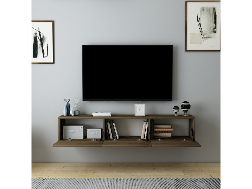 Drewniana podstawa pod telewizor "Denby" - 160 x 31 x 29 cm - Orzech włoski