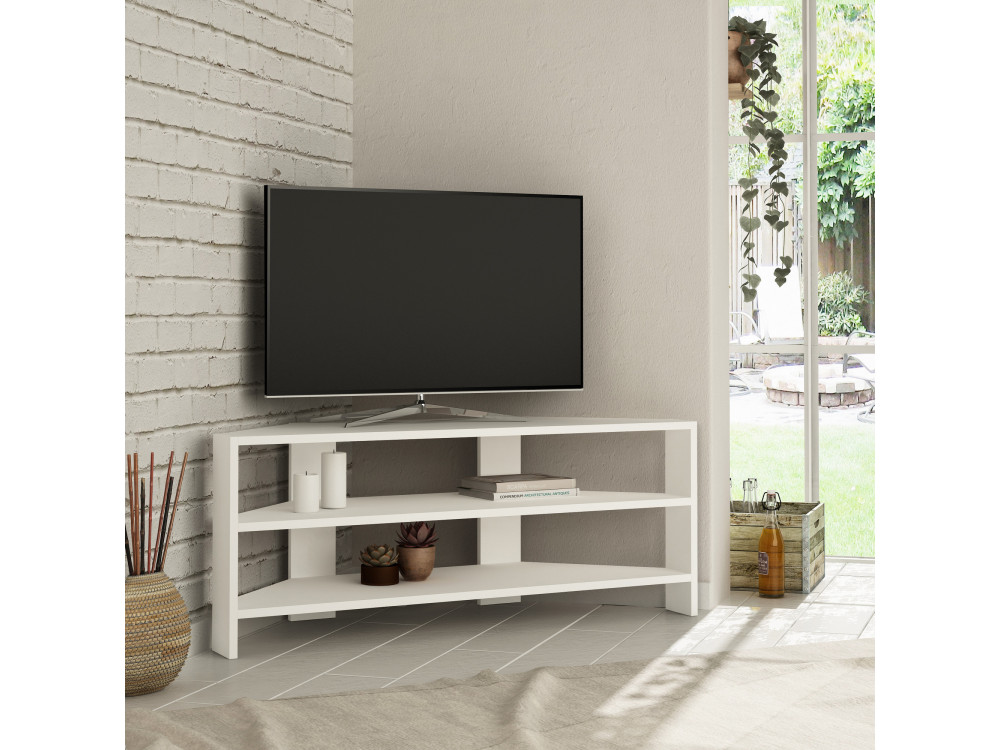Drewniana podstawa pod telewizor "ThalesCorner" - 110 x 36 x 45 cm - Biały