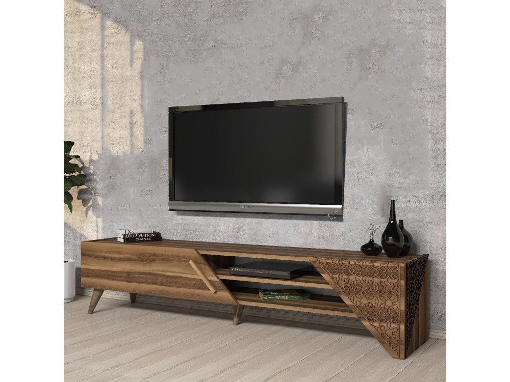 Drewniana podstawa pod telewizor "Beril" - 180 x 40 x 37 cm - Orzech włoski