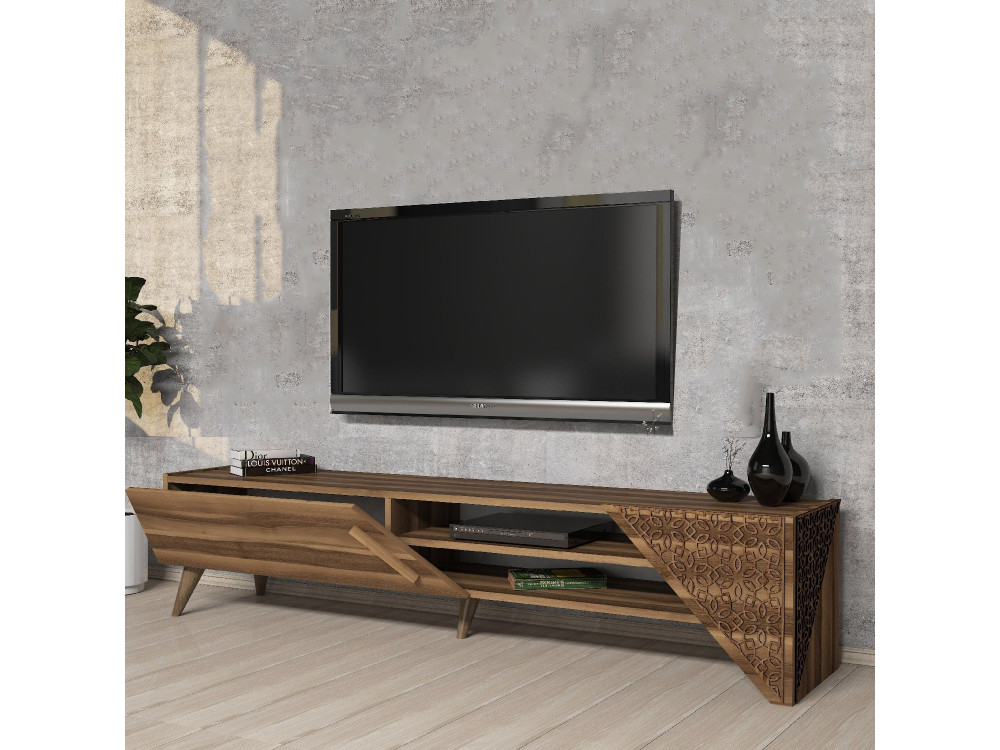 Drewniana podstawa pod telewizor "Beril" - 180 x 40 x 37 cm - Orzech włoski