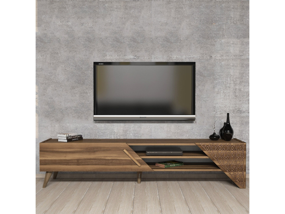 Drewniana podstawa pod telewizor "Beril" - 180 x 40 x 37 cm - Orzech włoski