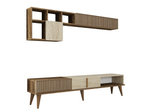 Drewniana podstawa pod telewizor "Milan" - 180 x 35 x 40 cm - Orzech, Trawertyn
