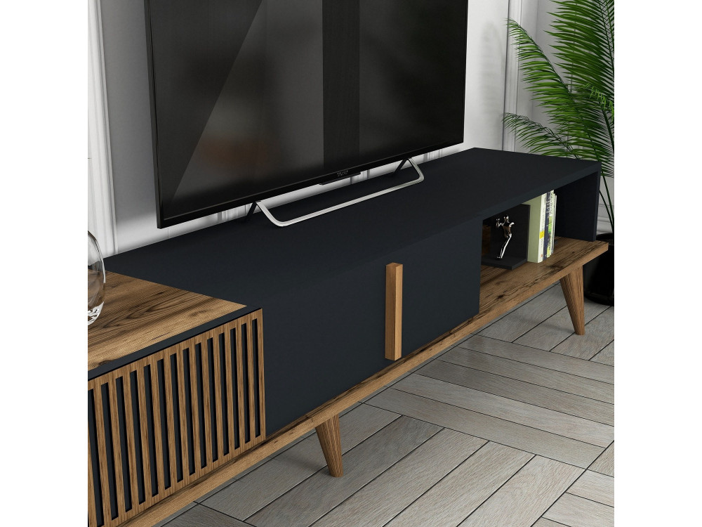 Drewniana podstawa pod telewizor "Milan" - 180 x 35 x 40 cm - Orzech, Antracyt