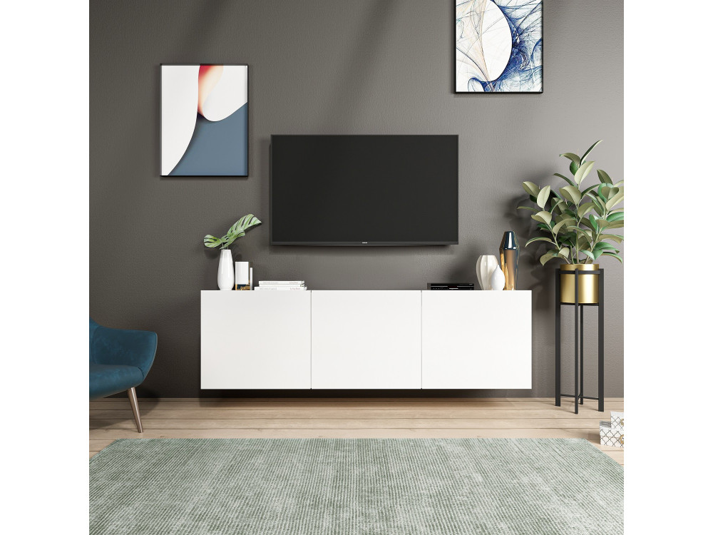 Drewniany stojak pod telewizor "biały" - 150 x 31 x 44 cm - Biały