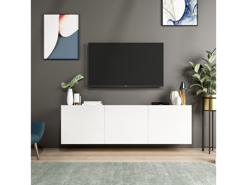 Drewniany stojak pod telewizor "biały" - 150 x 31 x 44 cm - Biały