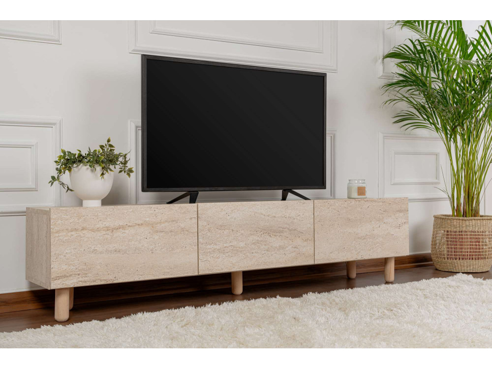 Drewniany stojak pod telewizor "Alvin" - 180 x 31 x 42 cm - Beżowy