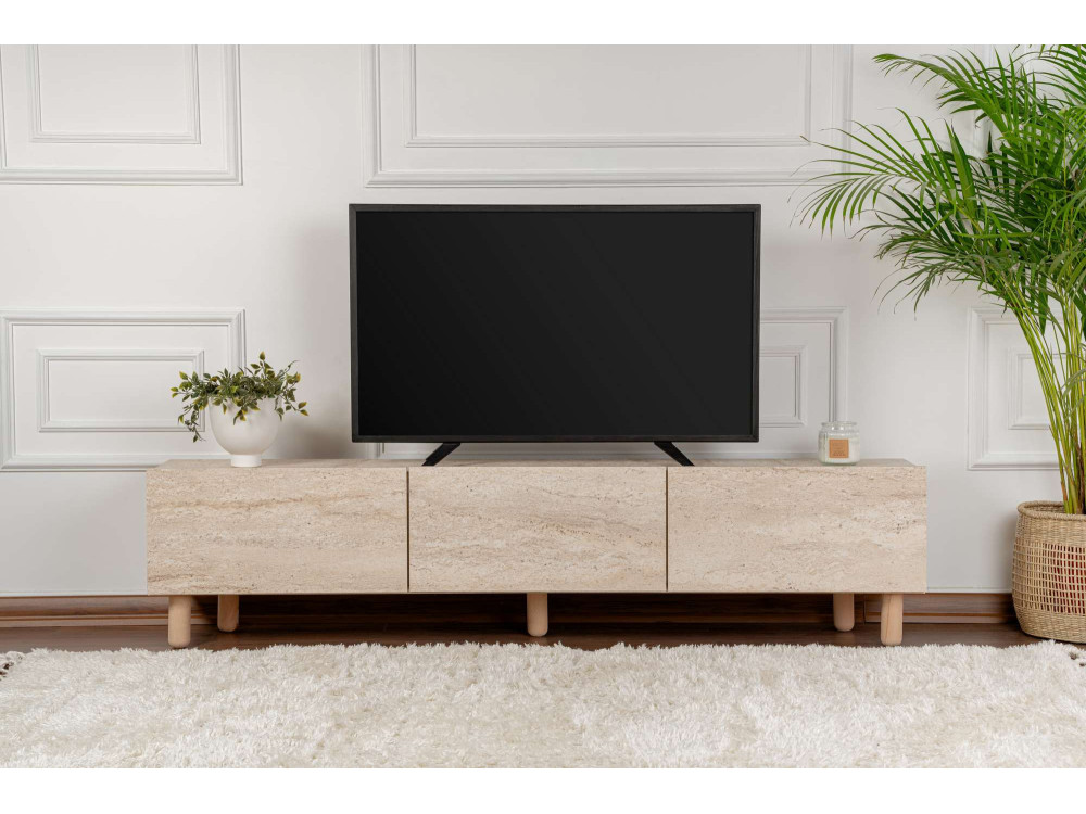 Drewniany stojak pod telewizor "Alvin" - 180 x 31 x 42 cm - Beżowy