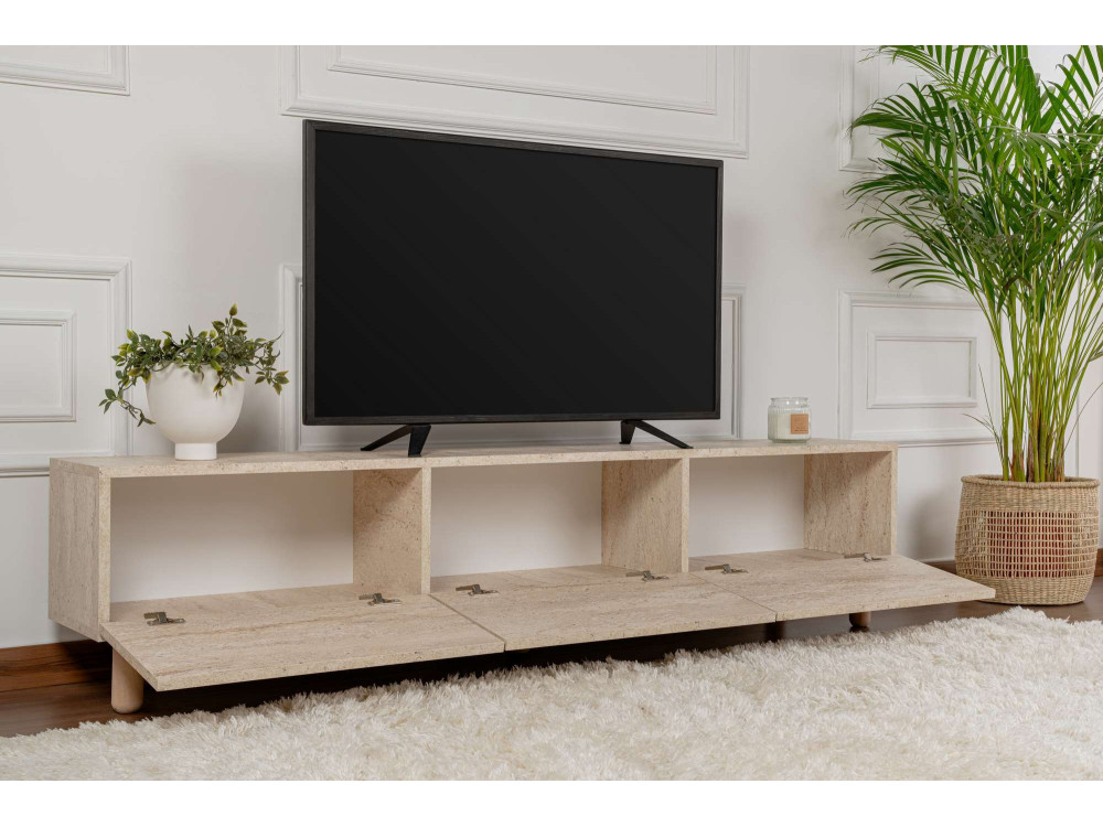 Drewniany stojak pod telewizor "Alvin" - 180 x 31 x 42 cm - Beżowy