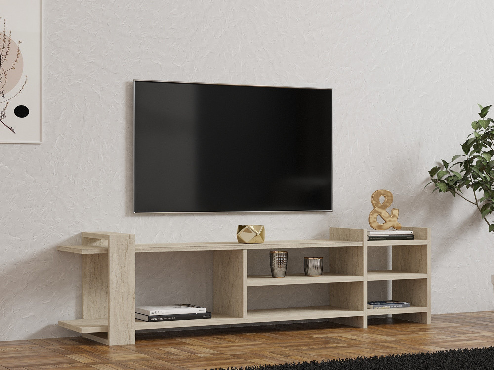 Drewniana podstawa pod telewizor "Zeyna" - 156 x 29 x 40 cm - trawertyn