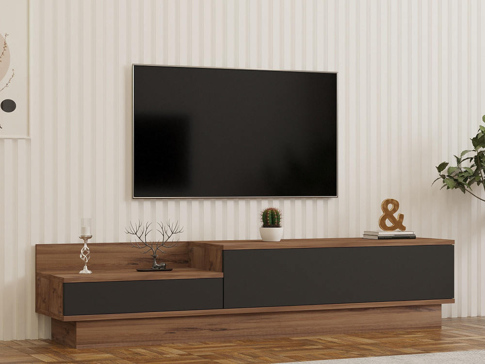 Drewniany stojak pod telewizor "Asir" - 160 x 35 x 35 cm - Brązowy