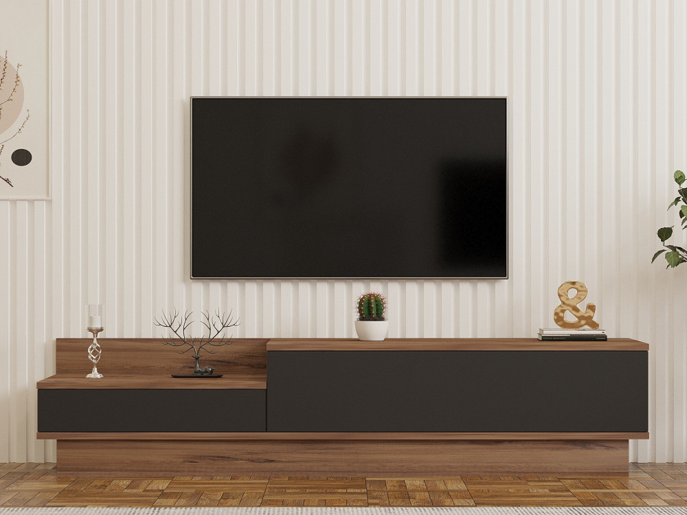 Drewniany stojak pod telewizor "Asir" - 160 x 35 x 35 cm - Brązowy