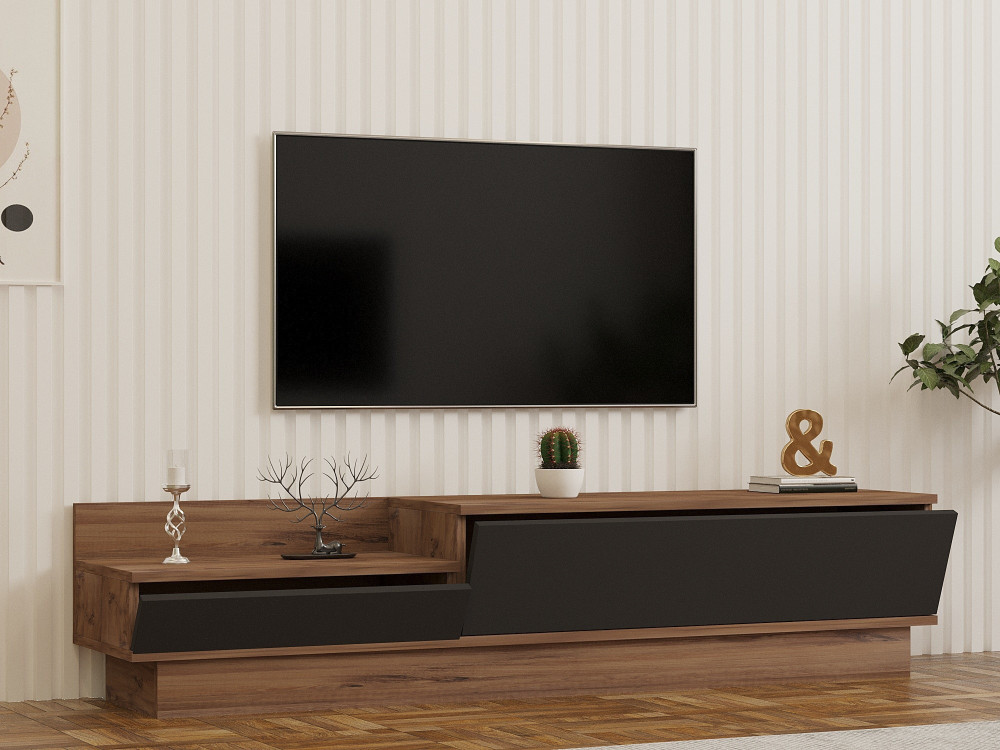Drewniany stojak pod telewizor "Asir" - 160 x 35 x 35 cm - Brązowy