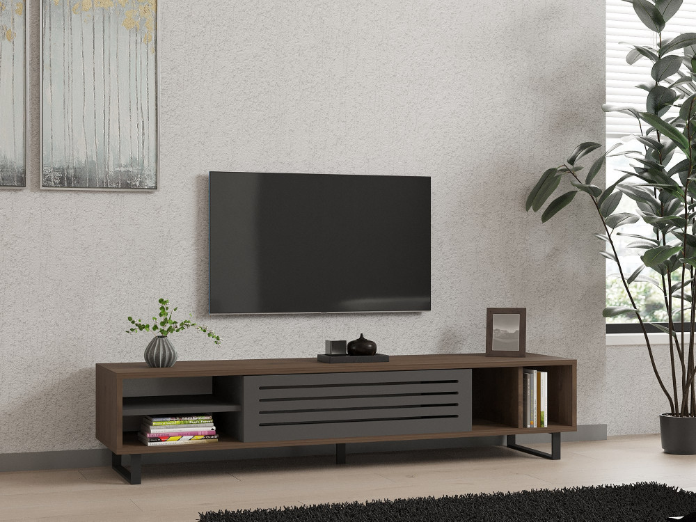 Drewniana podstawa pod telewizor "Eray" - 160 x 40 x 35 cm - Orzech, Antracyt