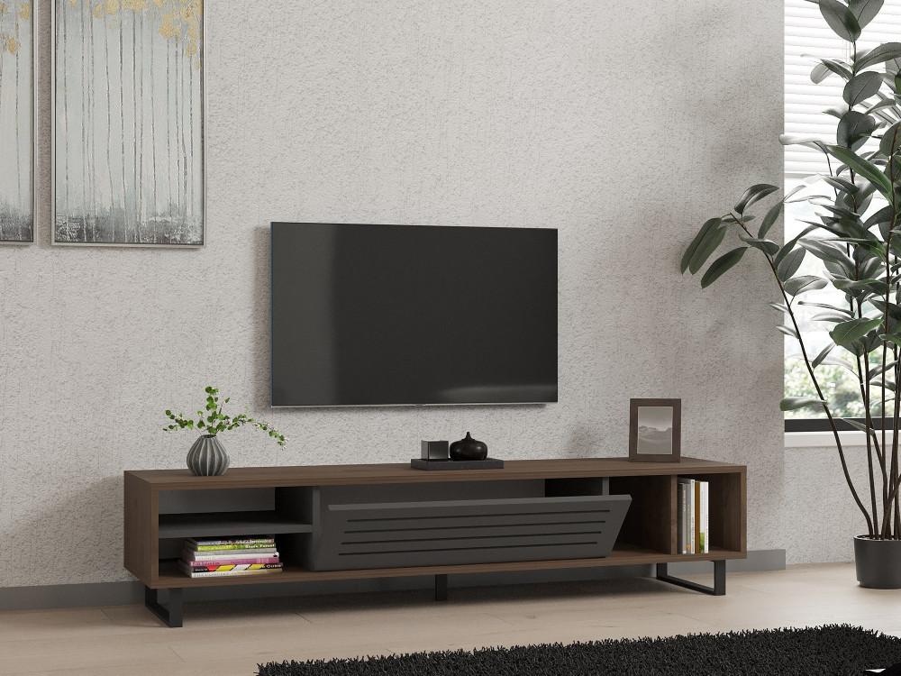Drewniana podstawa pod telewizor "Eray" - 160 x 40 x 35 cm - Orzech, Antracyt