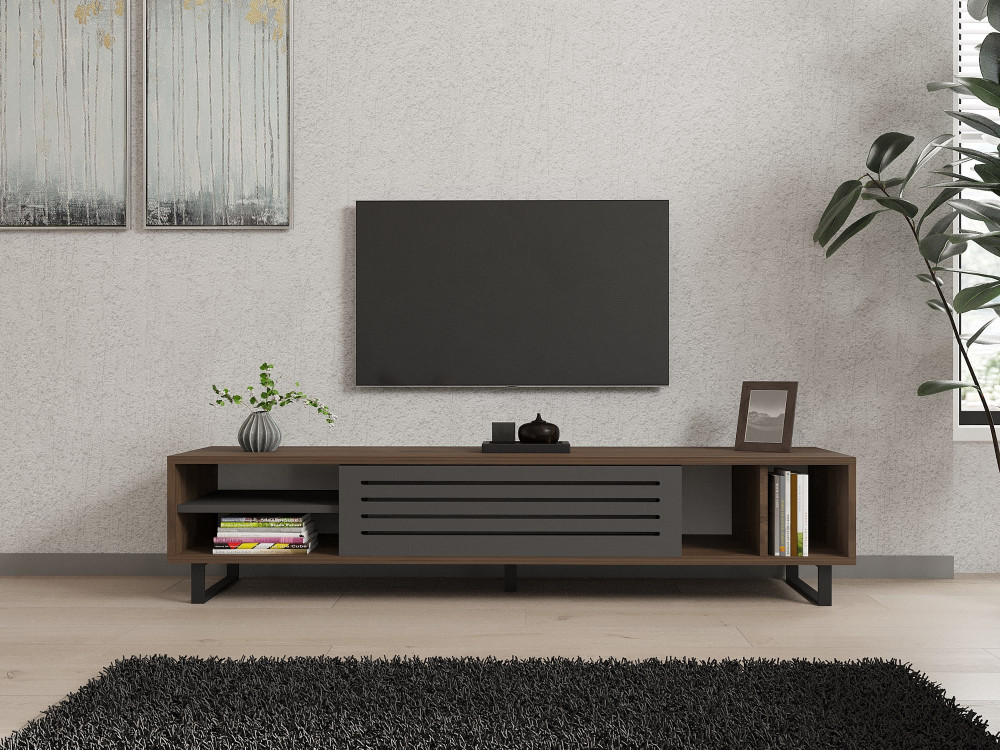 Drewniana podstawa pod telewizor "Eray" - 160 x 40 x 35 cm - Orzech, Antracyt