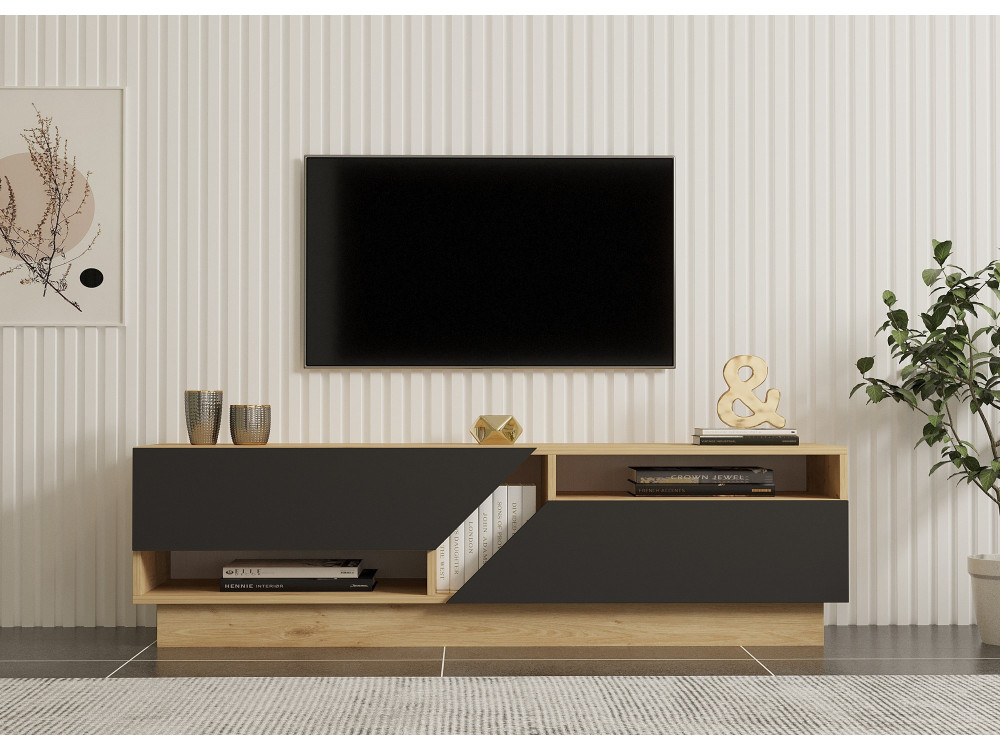 Drewniana podstawa pod telewizor "Yaprak" - 160 x 40 x 45 cm - Saphir, Antracyt