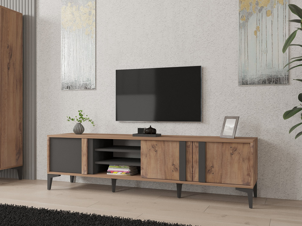Drewniana podstawa pod telewizor "Mengu" - 180 x 40 x 50 cm - Atlantic, Antracyt