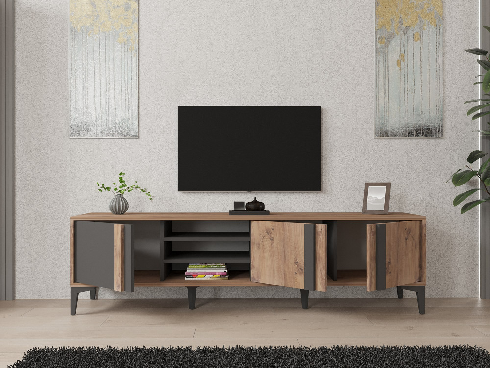 Drewniana podstawa pod telewizor "Mengu" - 180 x 40 x 50 cm - Atlantic, Antracyt