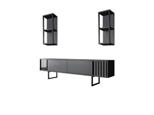 Drewniany stojak pod telewizor "Chrome Line" - 180 x 30 x 48 cm - Antracytowo-czarny