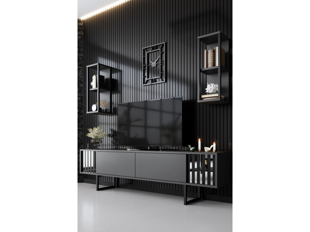 Drewniany stojak pod telewizor "Chrome Line" - 180 x 30 x 48 cm - Antracytowo-czarny