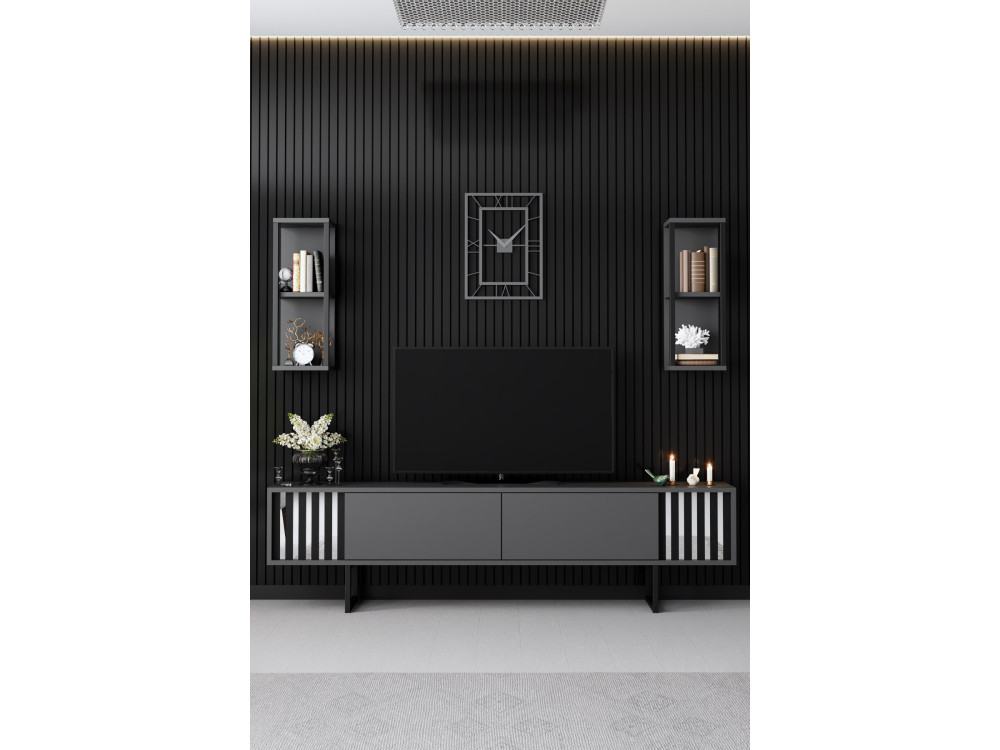 Drewniany stojak pod telewizor "Chrome Line" - 180 x 30 x 48 cm - Antracytowo-czarny