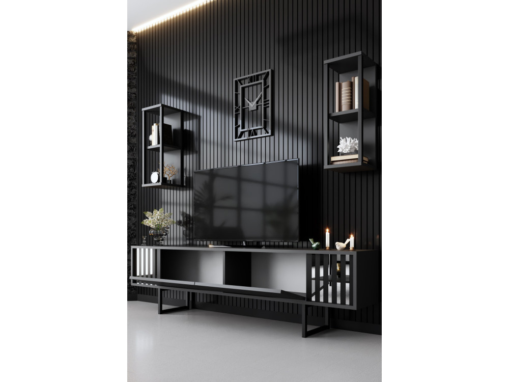 Drewniany stojak pod telewizor "Chrome Line" - 180 x 30 x 48 cm - Antracytowo-czarny