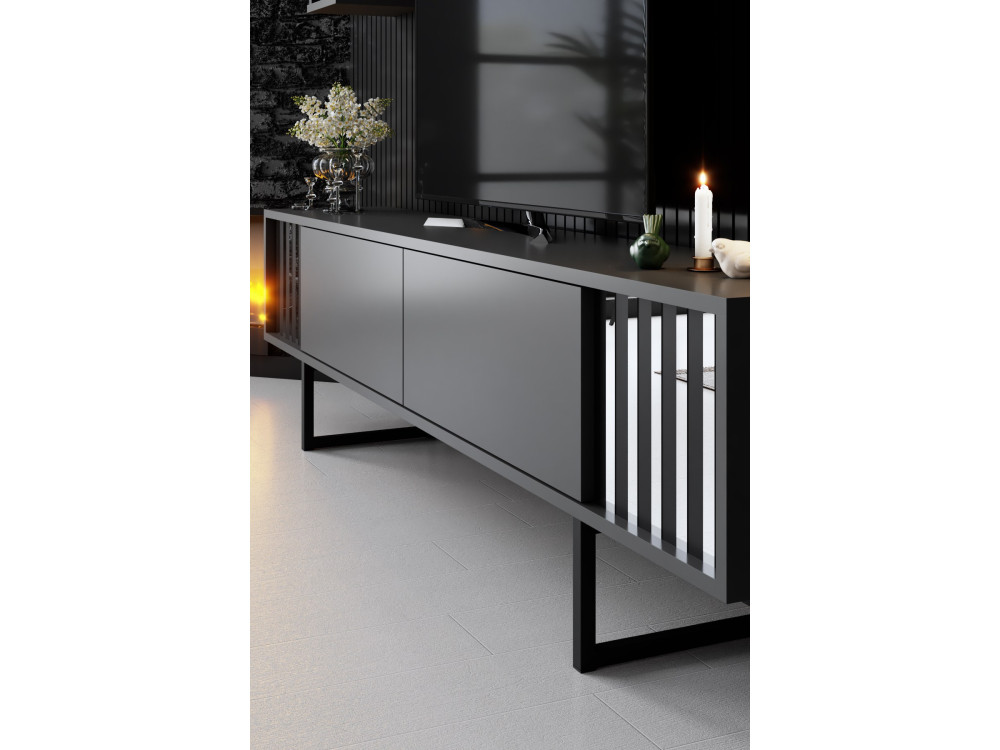 Drewniany stojak pod telewizor "Chrome Line" - 180 x 30 x 48 cm - Antracytowo-czarny