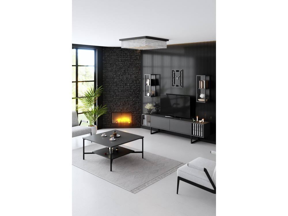 Drewniany stojak pod telewizor "Chrome Line" - 180 x 30 x 48 cm - Antracytowo-czarny