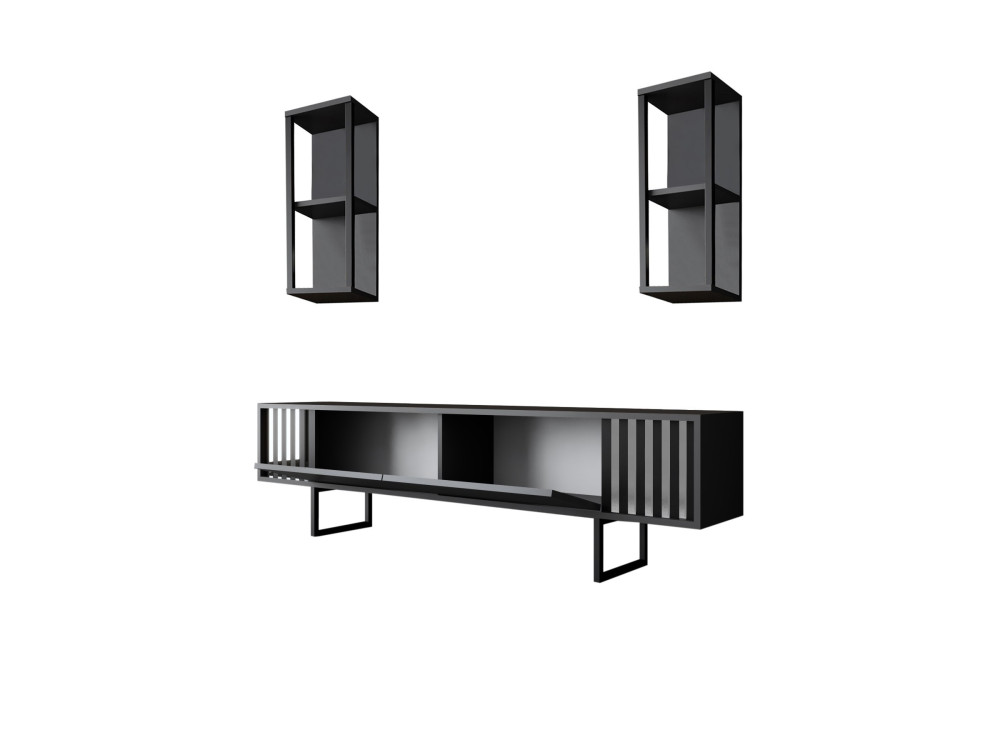 Drewniany stojak pod telewizor "Chrome Line" - 180 x 30 x 48 cm - Antracytowo-czarny