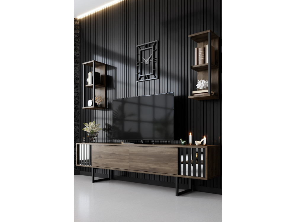 Drewniana podstawa pod telewizor "Chrome Line" - 180 x 30 x 48 cm - orzech czarny