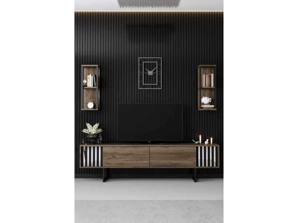Drewniana podstawa pod telewizor "Chrome Line" - 180 x 30 x 48 cm - orzech czarny