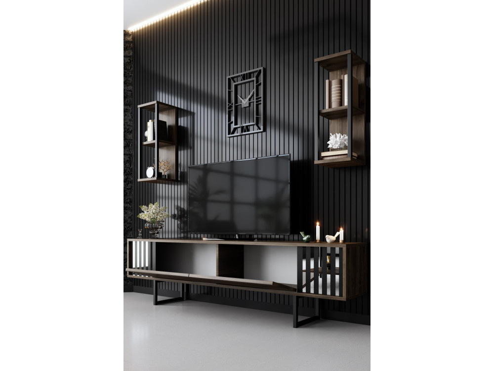 Drewniana podstawa pod telewizor "Chrome Line" - 180 x 30 x 48 cm - orzech czarny