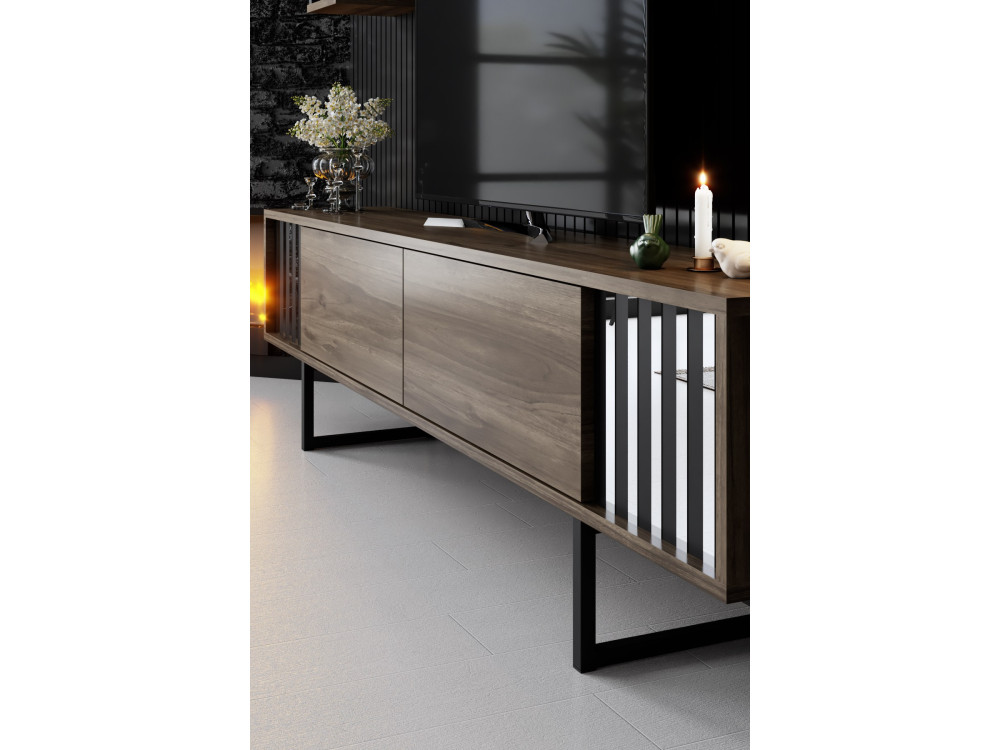 Drewniana podstawa pod telewizor "Chrome Line" - 180 x 30 x 48 cm - orzech czarny