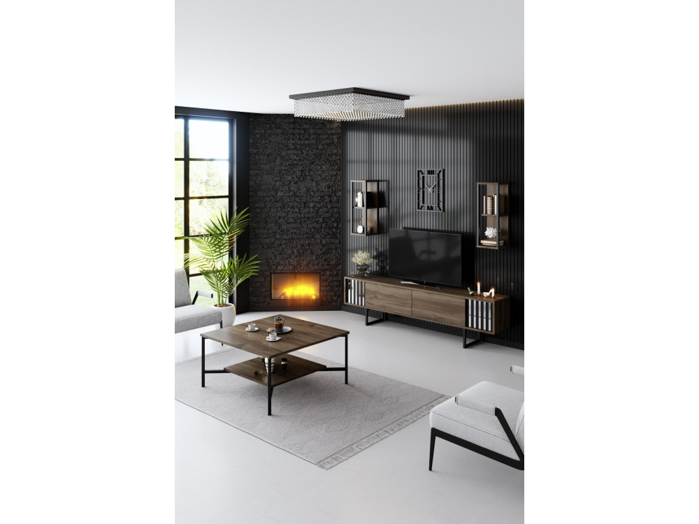 Drewniana podstawa pod telewizor "Chrome Line" - 180 x 30 x 48 cm - orzech czarny