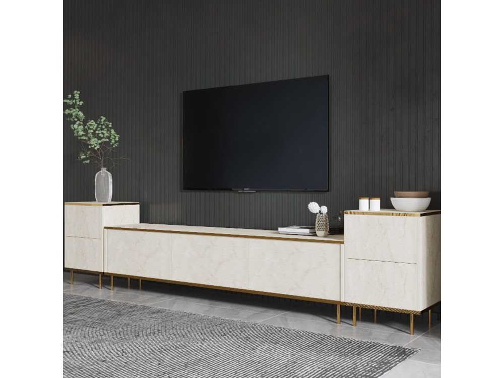 Drewniana podstawa pod telewizor "Imaj" - 260 x 35 x 60 cm - TravertinOr