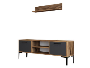 Drewniana podstawa pod telewizor "Riga" - 140 x 30 x 48 cm - Orzech-Antracyt